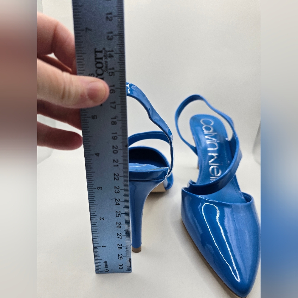 Calvin Klein Bright Blue Patent Pointed-Toe Slingback Spike Heel Pumps. Sz 8M - Picture 9 of 9